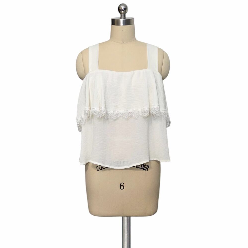 Flowy Light CAD Off white Lace trim layered tank top NEW Nordstrom XL